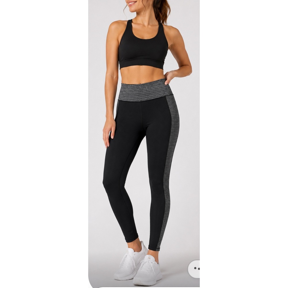 RBX Women XL Black Space Dye Trim High Waist Activewear Leggings CR6136A